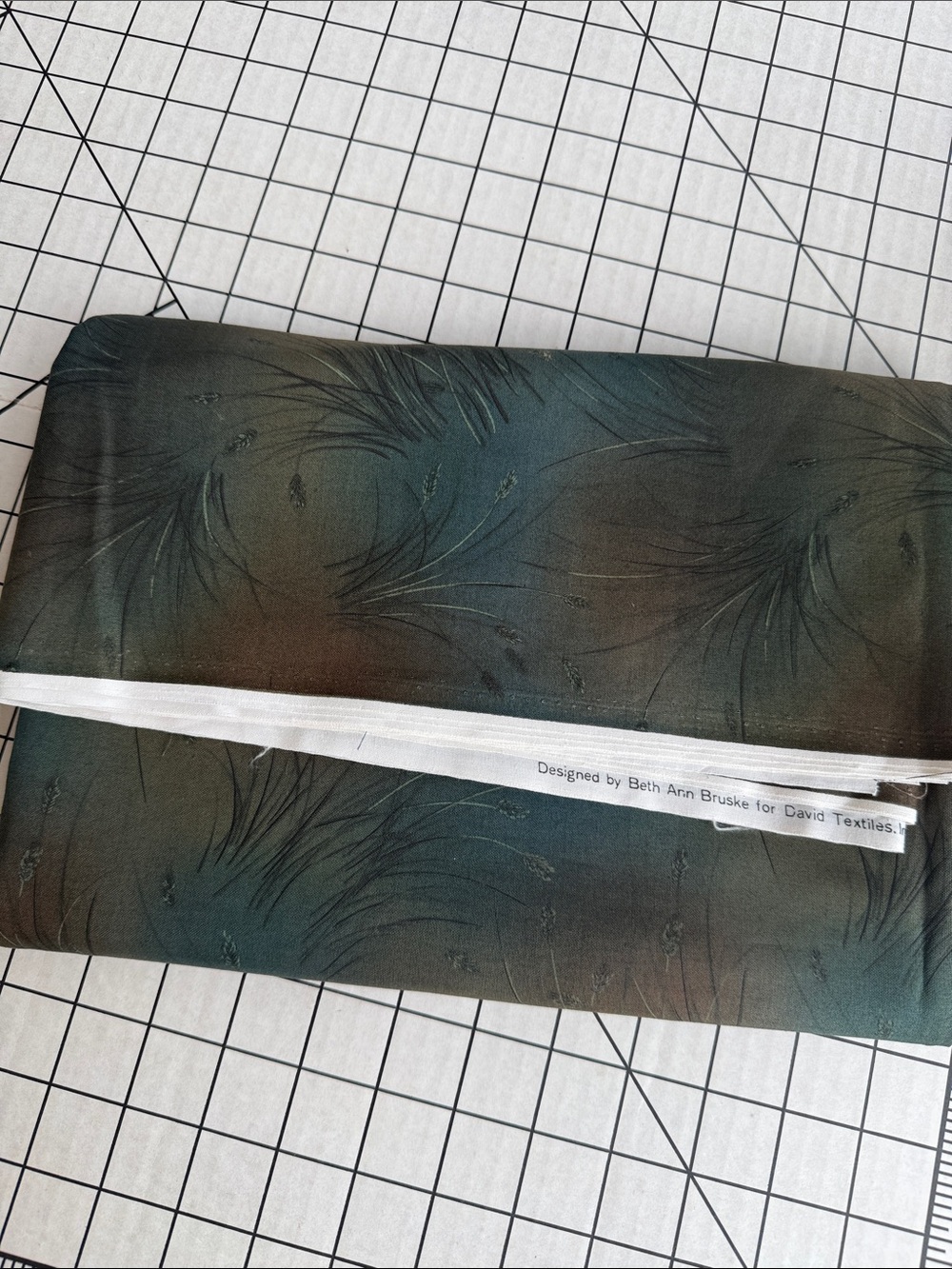 Beth Ann Bruske David Textiles 2 Yards Sage Teal Botanical Cotton Quilt Fabric
